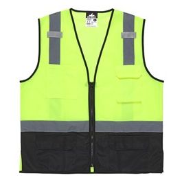 MCR Safety Class 2 Black Bottom Surveyor Safety Vest Yellow/Lime 