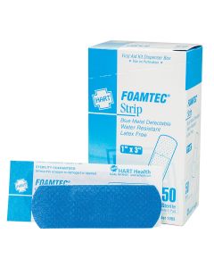 Hart Health 1003 1" x 3" FoamTec Strip, blue foam, metal detectable, 50 per box