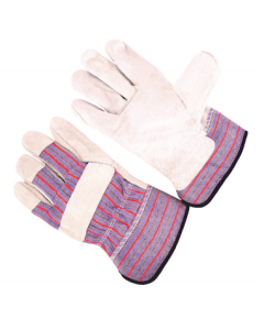 Seattle Glove 1160PE Economy grade Leather Gloves, stripe fabric back, 2.5” plasticized safety cuff, lined palm (sold by the dozen)