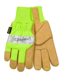 Kinco 1939KW Lined Hi-Vis Green Grain Pigskin Palm Gloves with Knit Wrist