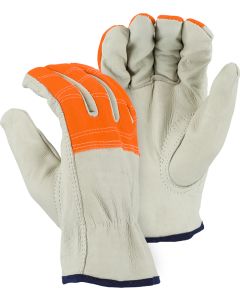 Majestic 2510HVO Cowhide Drivers Glove with High Visibility Orange Cloth Fingers