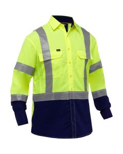 Bisley by PIP 313M6491H ANSI Type R Class 3 Long Sleeve Work Shirt with X-Airflow and Navy Bottom Yellow