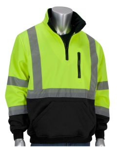 PIP  323-1330B ANSI Type R Class 3 Hi-Vis Lime Quarter-Zip Pullover Sweatshirt with Black Bottom