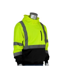 PIP 323-1350B ANSI Type R Class 3 Hi-Vis Lime Hooded Pullover Sweatshirt with Black Bottom