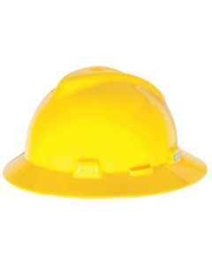MSA 475366 Yellow V-Gard Slotted Full Brim Hard Hat w Fas-Trac III Suspension
