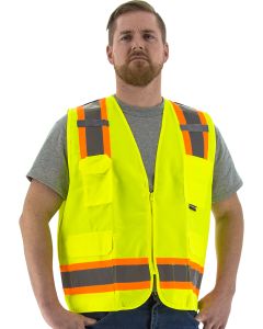 Majestic 75-3221 High Visibility Solid Surveyors Vest with Two-Tone DOT Striping, ANSI 2, R Hi-vis Yellow