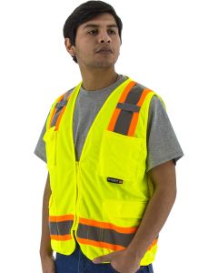 Majestic 75-3223 High Visibility Mesh Surveyors Vest with Two-Tone DOT Striping, ANSI 2, R Hi-vis Yellow