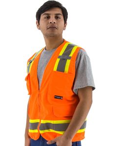 Majestic 75-3224 High Visibility Mesh Surveyors Vest with Two-Tone DOT Striping, ANSI 2, R Hi-vis Orange