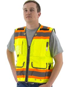 Majestic 75-3235 High Visibility Heavy Duty Surveyors Vest with Two-Tone DOT Striping, ANSI 2, R Hi-vis Yellow