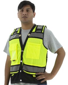 Majestic 75-3237 High Visibility Lime Heavy Duty Surveyors Vest with Contrasting Stripes, ANSI 2, R