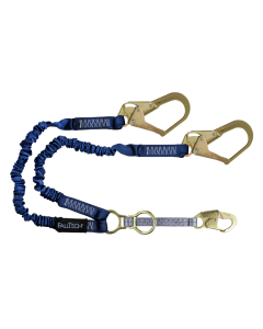 Falltech 8240Y32D 4½' to 6' ElasTech Energy Absorbing Lanyard, Double-leg with SRL D-ring and Steel Rebar Hooks