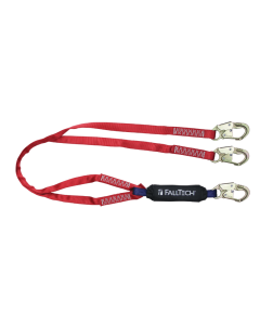 Falltech 8247BY 6' Ironman 12' free fall Energy Absorbing Lanyard, Double-leg with Steel Snap Hooks