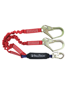 Falltech 8247EY3 6' Ironman 12' free fall Elasticated Energy Absorbing Lanyard, Double-leg with Steel Connectors