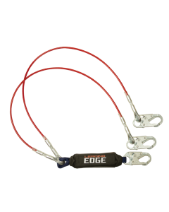 Falltech 8354LEY 6' Leading Edge Cable Energy Absorbing Lanyard, Double-leg with Steel Snap Hooks