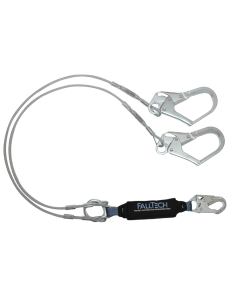 Falltech 8357Y3 6' ViewPack Coated Cable Energy Absorbing Lanyard, Double-leg with Steel Connectors