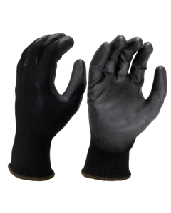 Seattle Glove BPU4 Black PU, palm coated Gloves, black nylon knit (Sold by the dozen)