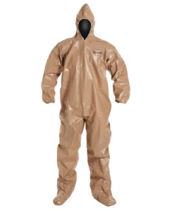 DuPont C3122T Tychem 5000 Coverall. Standard Fit Hood. Elastic Wrists. Attached Socks. Storm Flap with Adhesive Closure