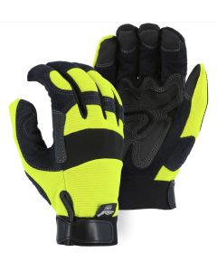 Majestic 2139HY Armor Skin Mechanics Glove with PVC Double Palm and Knit Back Hi Viz Yellow