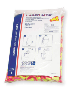 Howard Leight by Honeywell LL-LS4-REFILL Bag of 200 Laser Lite (NRR 32 dB) Disposable Foam Earplugs for the HL400 Earplug Dispenser 