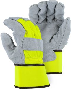 Majestic 2501CDY HiVis Yellow Split Cowhide Leather Double Palm Work Gloves
