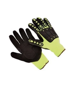 Seattle Glove MC13HVGN 13 gauge hi-vis green polyester shell, black sandy nitrile Gloves