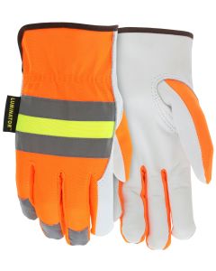 MCR 36111 Luminator Hi Vis Premium Grain Goatskin Leather Driver Gloves with Reflective Stripes