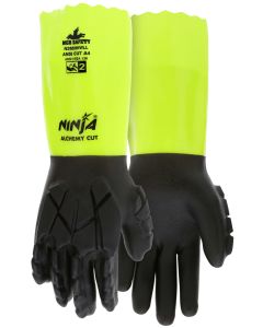 MCR N2659HVL Ninja Alchemy A4 Cut Rated Hivis Chemical Glove with14" Double Dip PVC