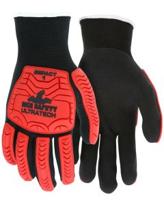 MCR UT1950 Ultratech CutPro Hivis Red Mechanics Impact Glove with Black Nitrile Foam