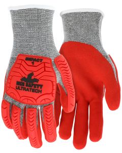 MCR UT1954 Ultratech A5 CutPro Hivis Red Mechanics Impact Glove with Red Sandy Nitrile Foam Palm