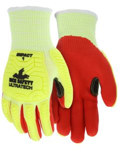 MCR UT1956 Ultratech Winter A5 Hivis Lime Mechanics Impact Glove with Red Nitrile Foam