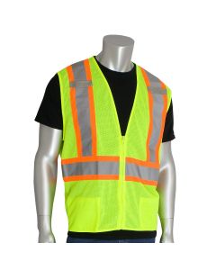 PIP 302-0600D-LY Type R Class 2 D-Ring Access Two-Tone Mesh Safety Vest - Yellow/Lime
