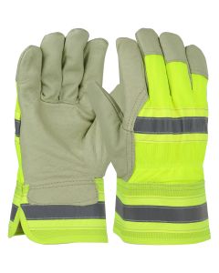 PIP HVY5555 Thermal Lined Pigskin Leather Glove Hi-Vis Nylon Back Safety Cuff