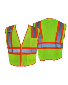 Seattle Glove SV88SE Lime, NFPA701, Type R Class II Safety Vest with 3 Pockets & Mic Tab