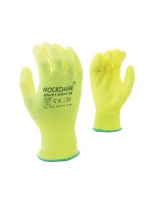 Task MH8130HY Rockdare Hi-Viz Yellow Polyester 13 Gauge Glove with PU Coating