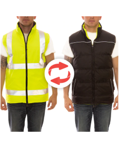 Tingley V26022 Reversible Insulated vest changes between black and high visibility yellow-green sides